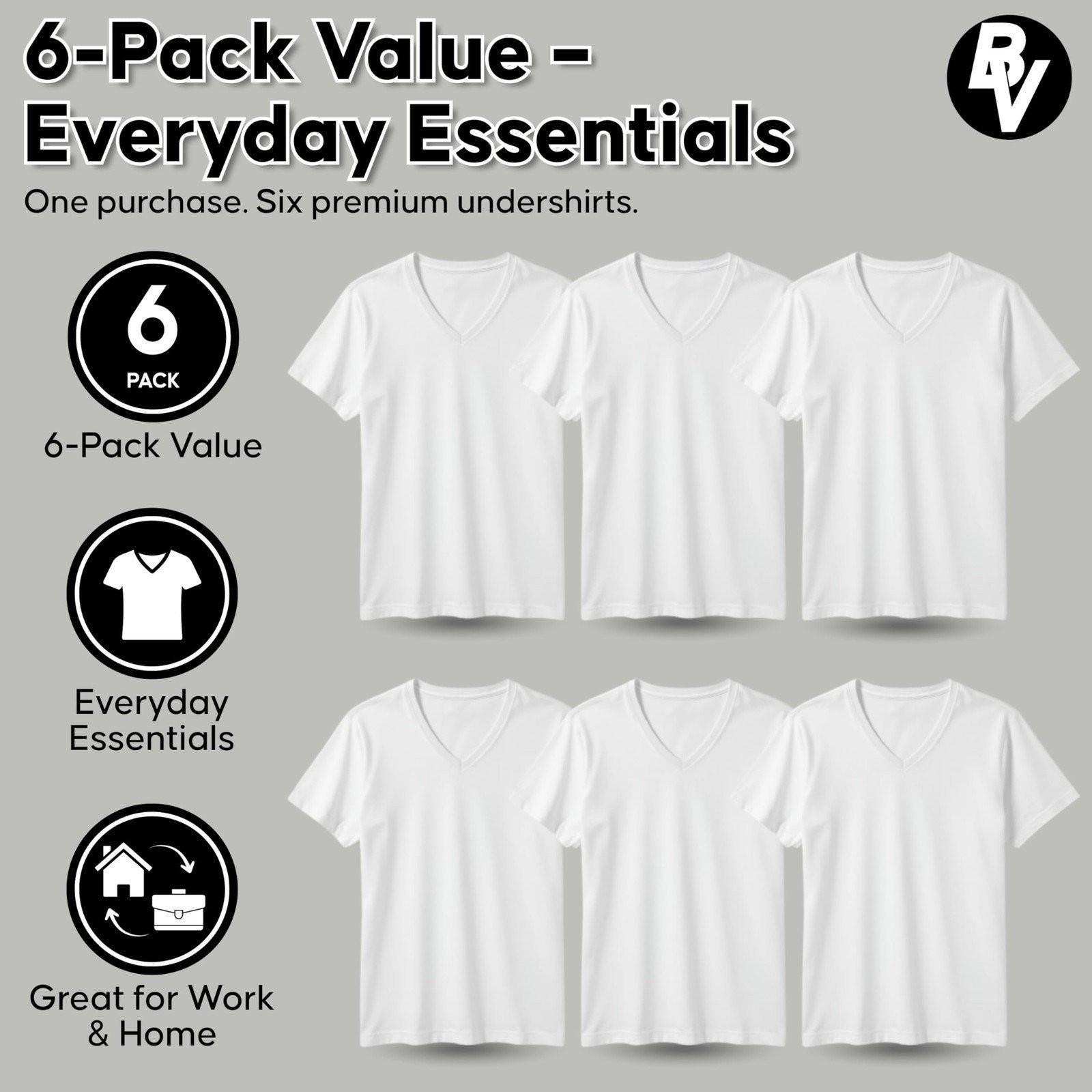 Brooklyn Vertical Mens 6-Pack V Neck Undershirts Short Sleeve Cotton Round Neck gallery