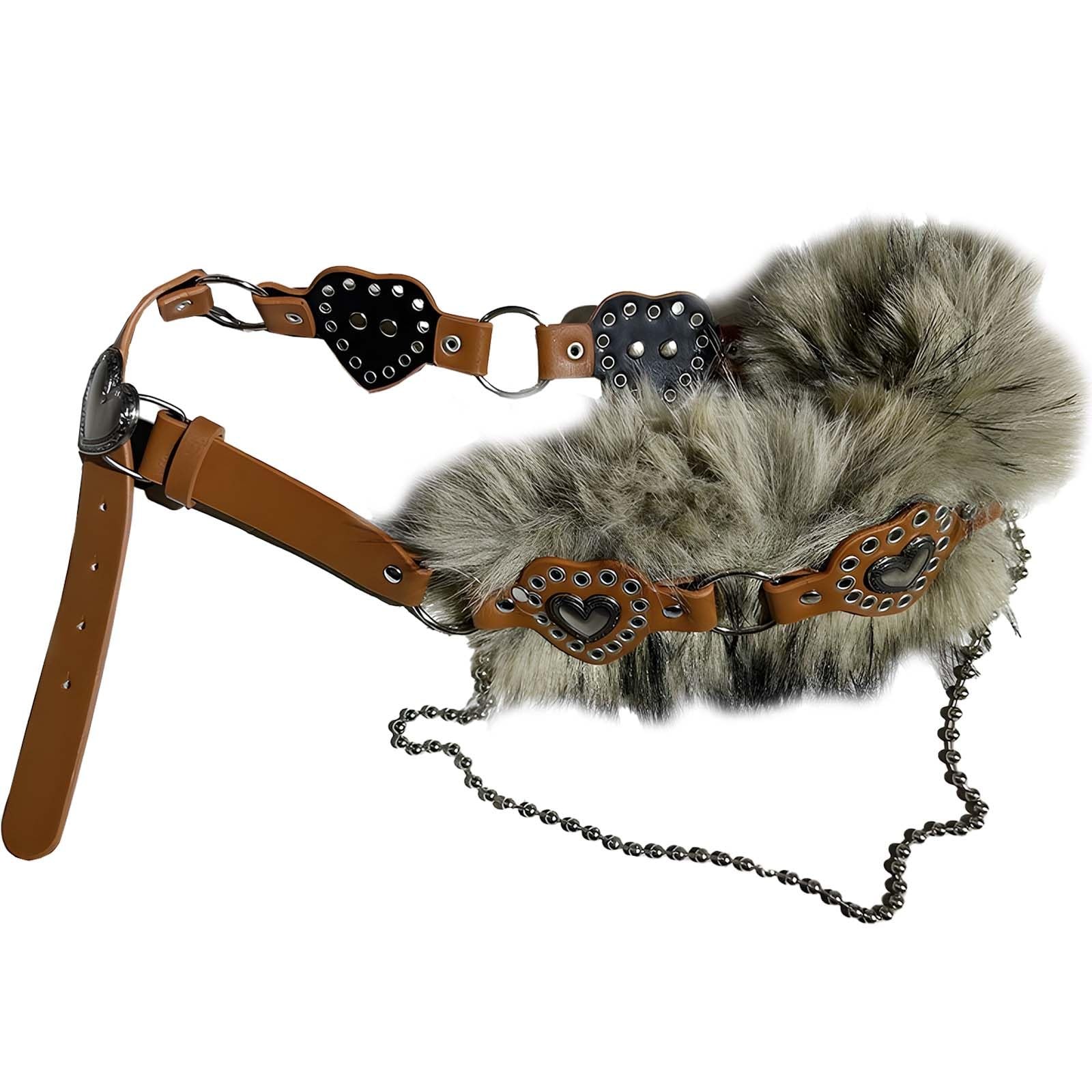 Faux Fur Belts with Heart, Western Punk Grunge Style, Adjustable PU Leather W... gallery