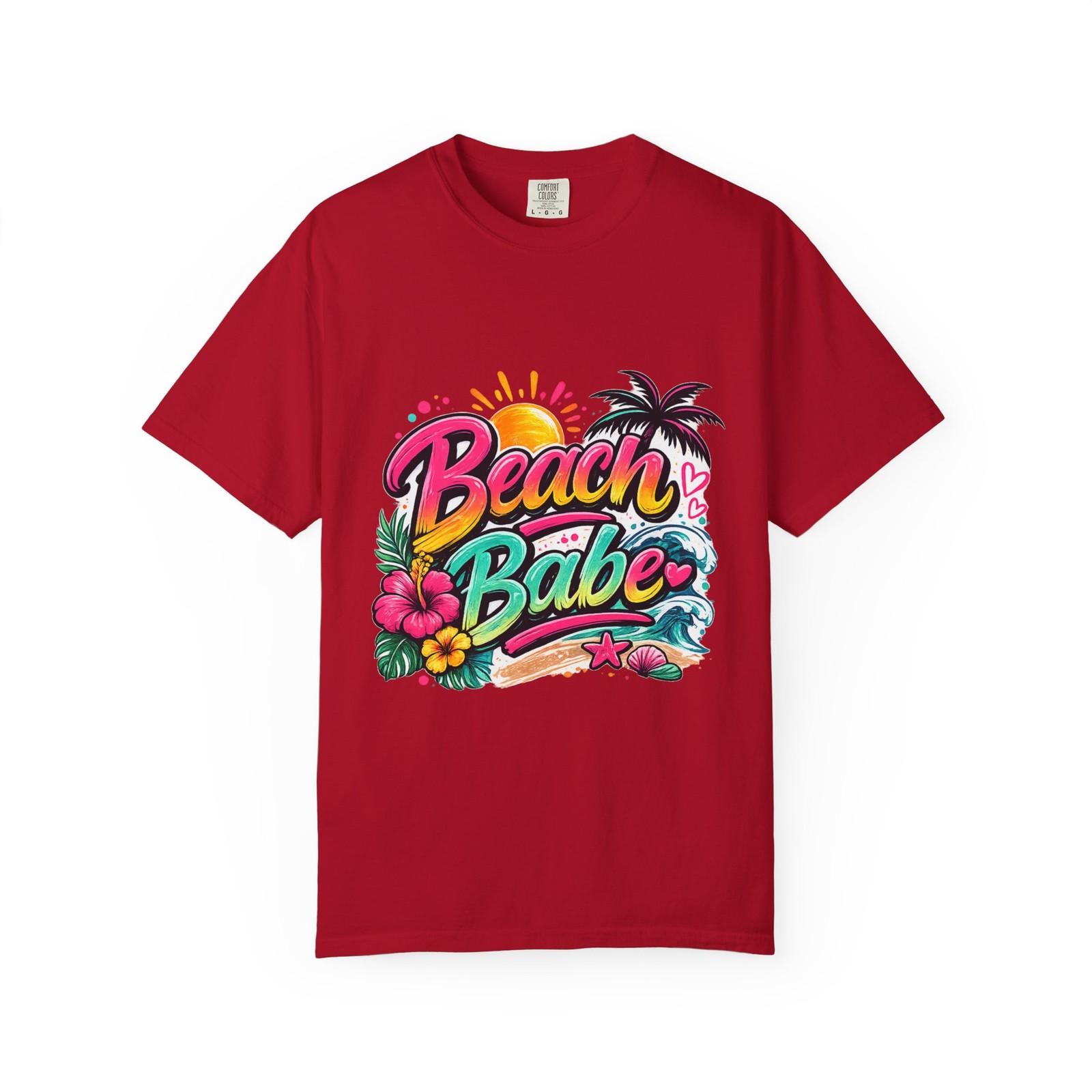 Beach Babe T-shirt | Tropical Palm Hibiscus Sunset Design gallery