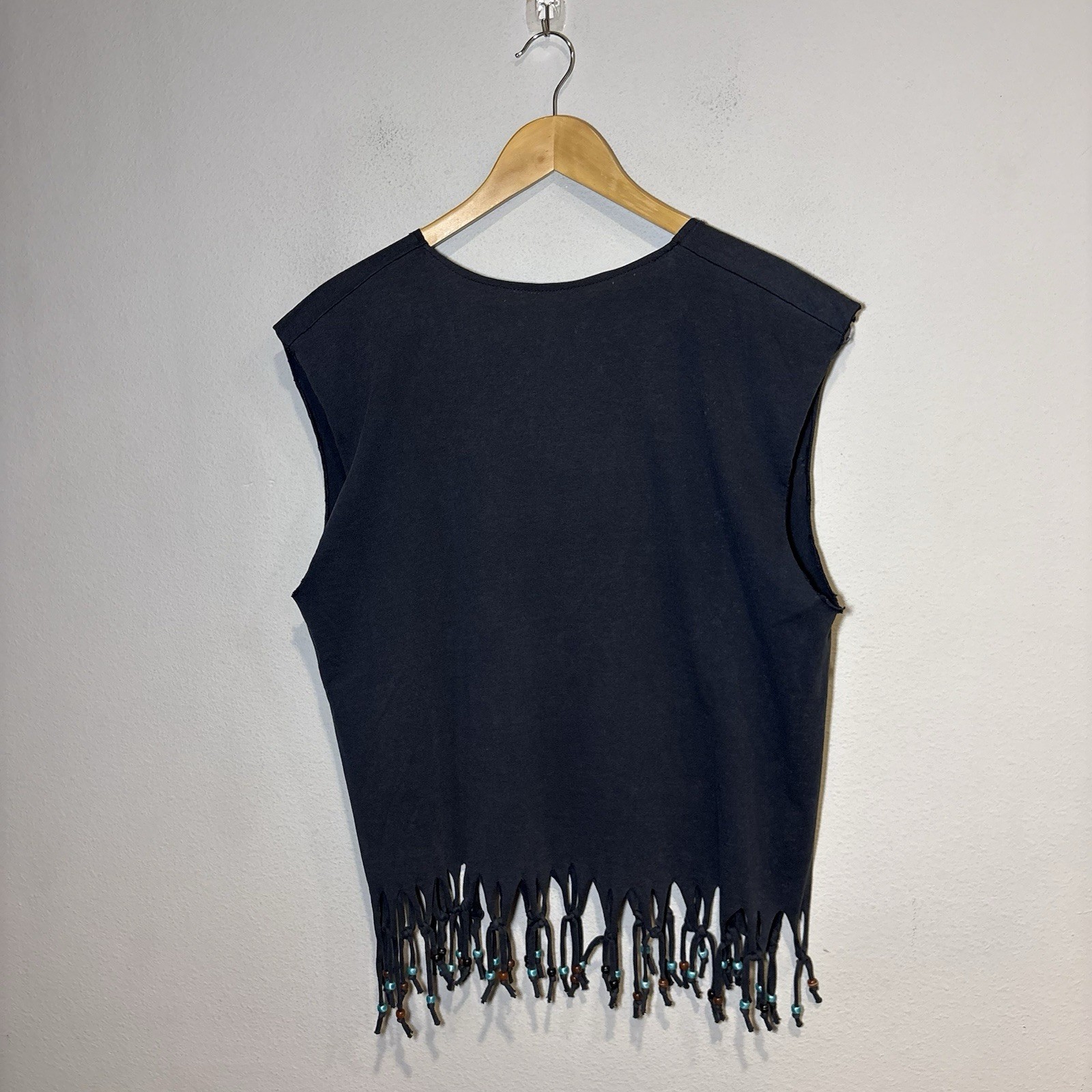 Rodeo PBR Fringe T-Shirt Mens L Black Beaded Native Style Vintage 90s Fringe USA gallery