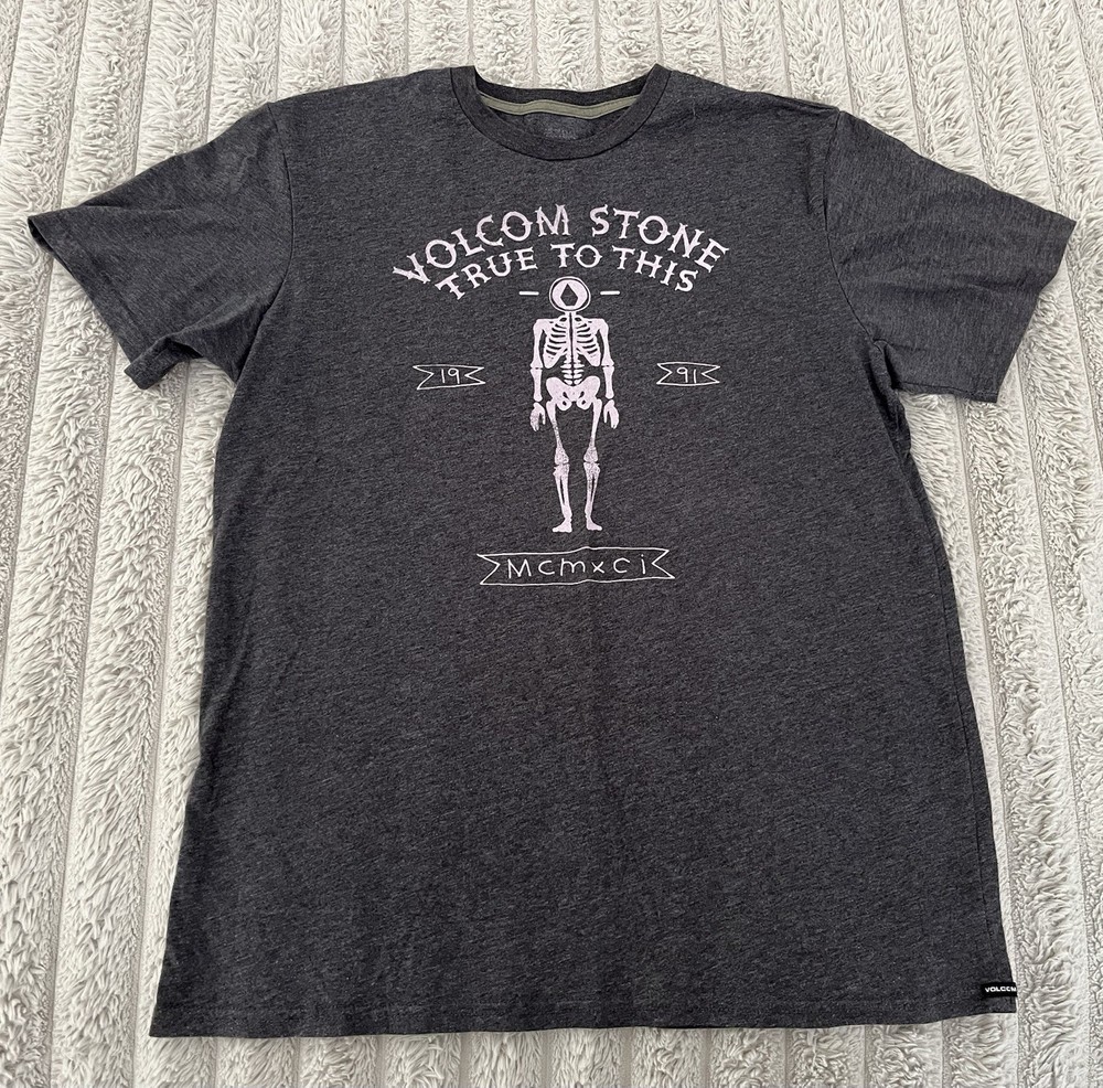 Volcom Stone True To This T Skeleton MCMXCI 1991 Women’s Size Large Heather Gray