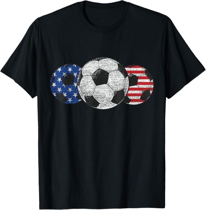Soccer Red White Blue American Flag 4th of July T-Shirt