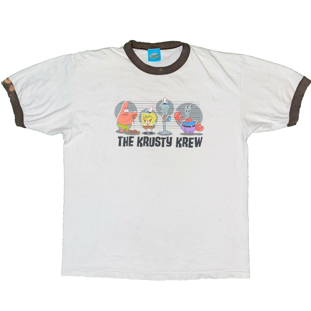 Y2K Spongebob SquarePants The Krusty krew White Ringer Tshirt – L Nickelodeon