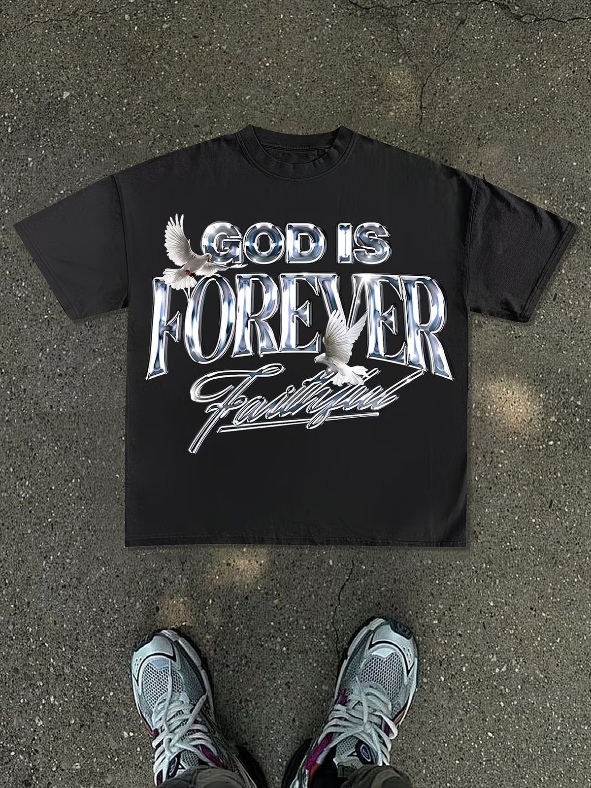 Men'S New T-Shirt | Loose Drop-Shoulder Short-Sleeve Style, Black Base with silv gallery