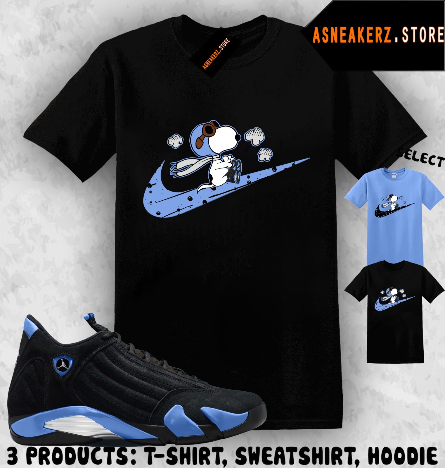 Shirt Match AJ 14 Black University Blue 2026 Sneaker Matching Fly S Dog T-Shirt gallery