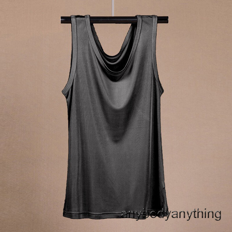 Men's 100% Silk Tank Tops Crew Collar Sleeveless T-Shirt Knitted Undershirt Tops gallery