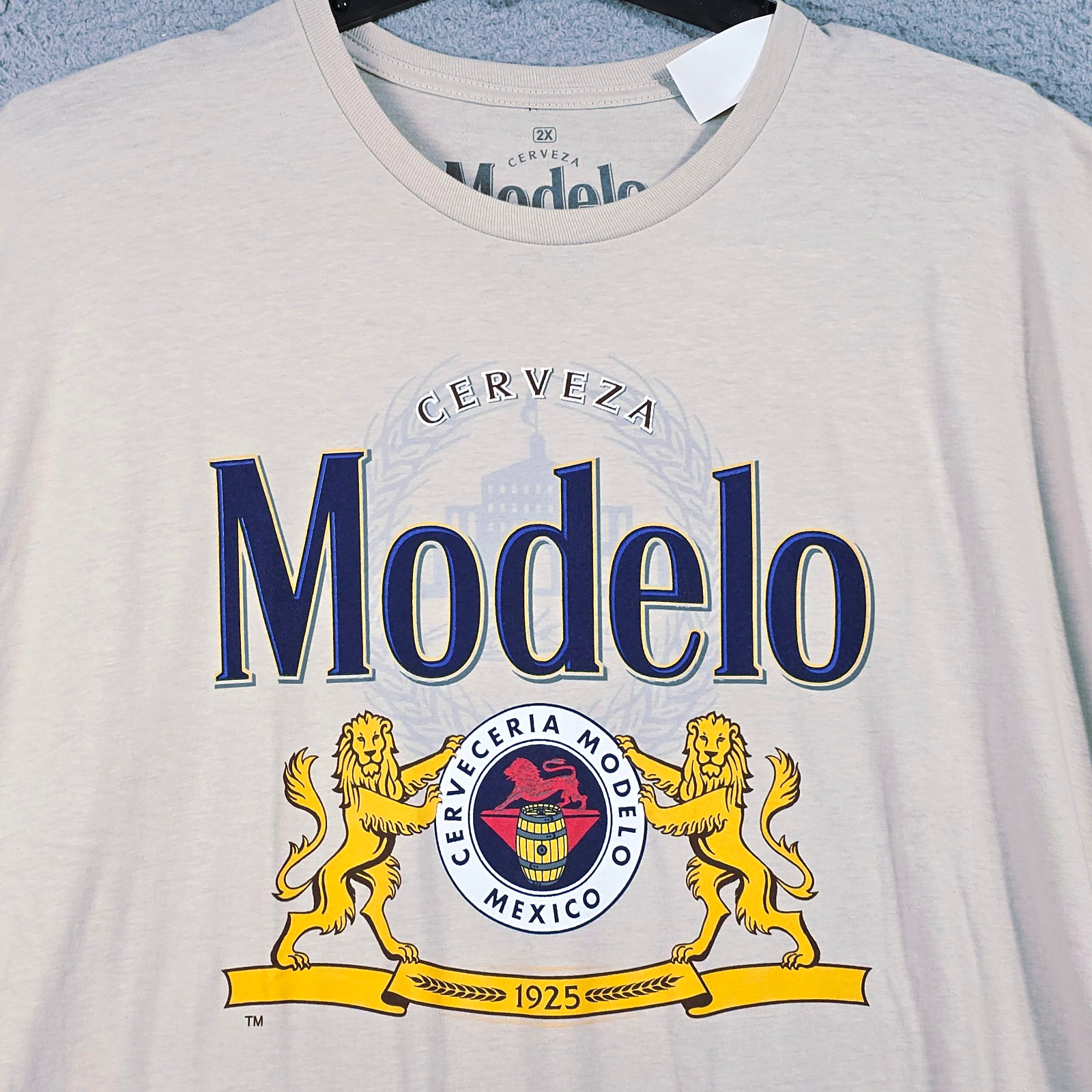 MODELO SHIRT MENS 2XL XXL Beige Beer Casual Cervesa Logo NWT