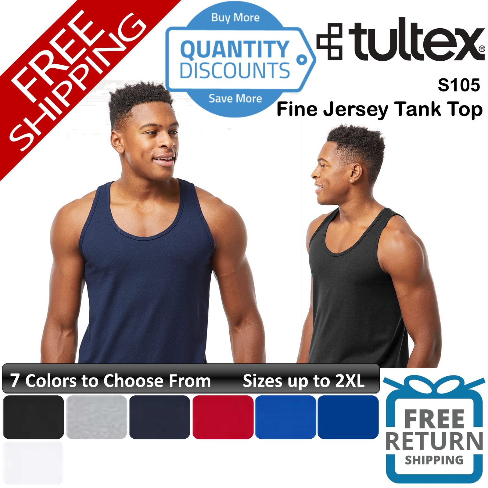 🔥 Tultex Men Fine Jersey ring-spun Tank Top Shirt Pre-washed Up To 2XL S105