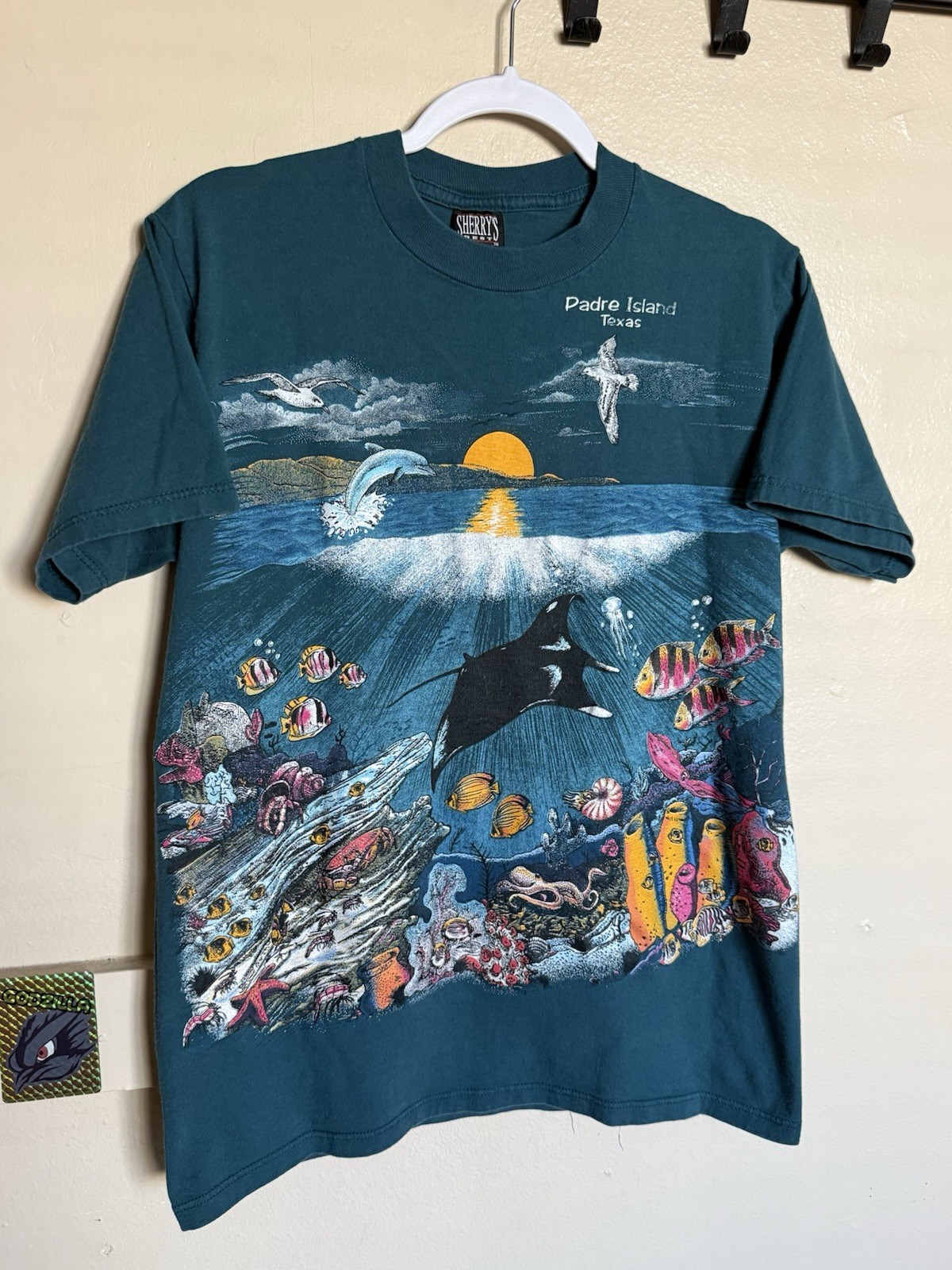 Vintage Padre Island Texas T-Shirt Aquatic Beach Tourist AOP Tee Size Medium gallery