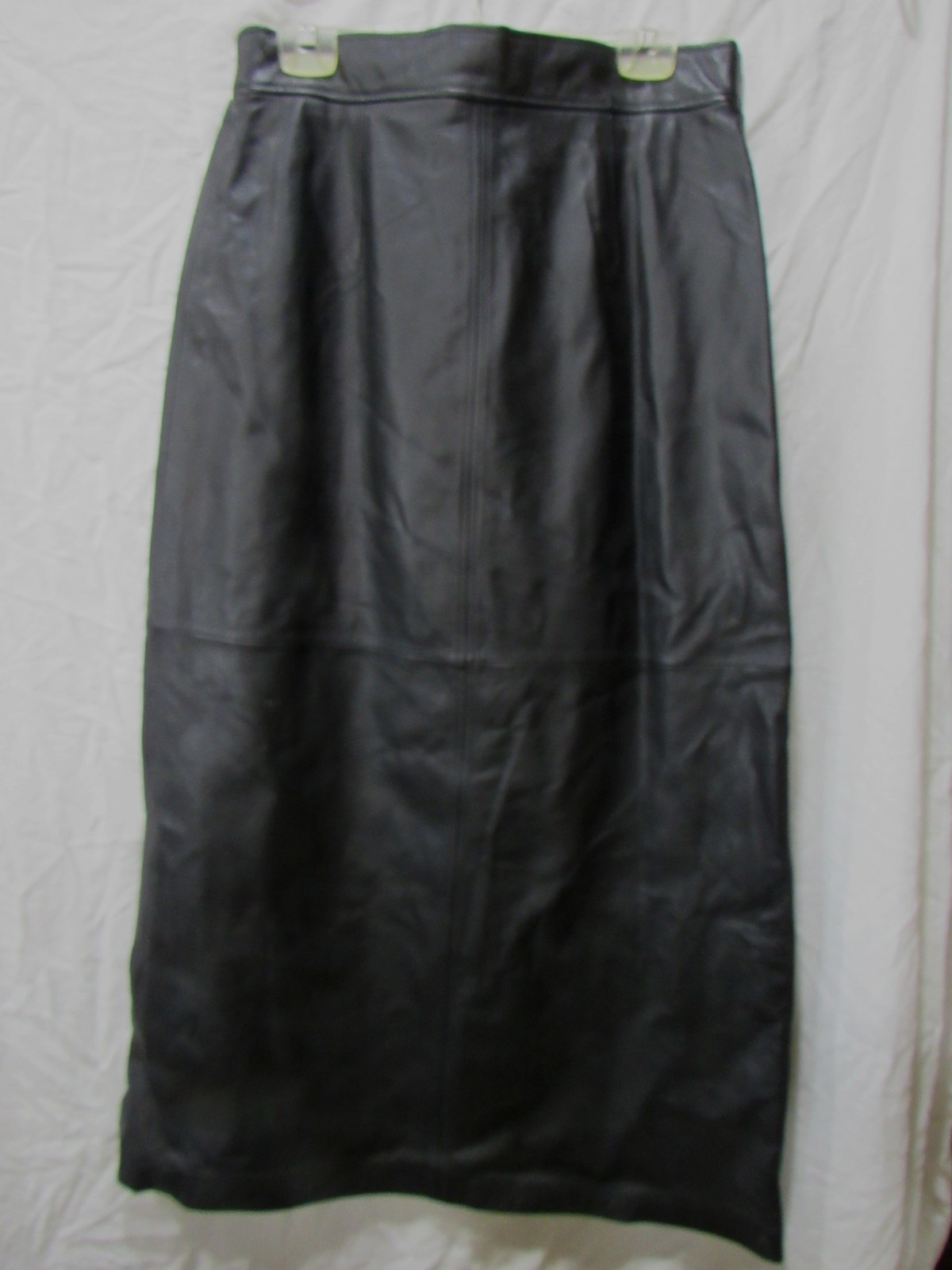 Vintage Black Leather Maxi Skirt Preston & York Size 14 Lined Back Slit (I7K)