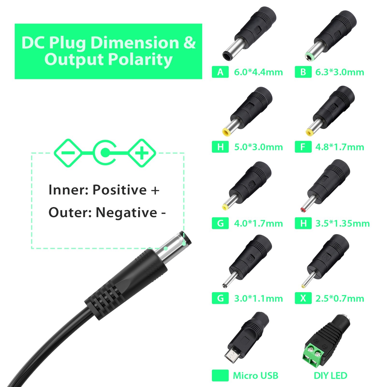 12V/2A AC-DC Adapter(Input 100-240V, Output 12V 2A) with DC Connector 10 pcs