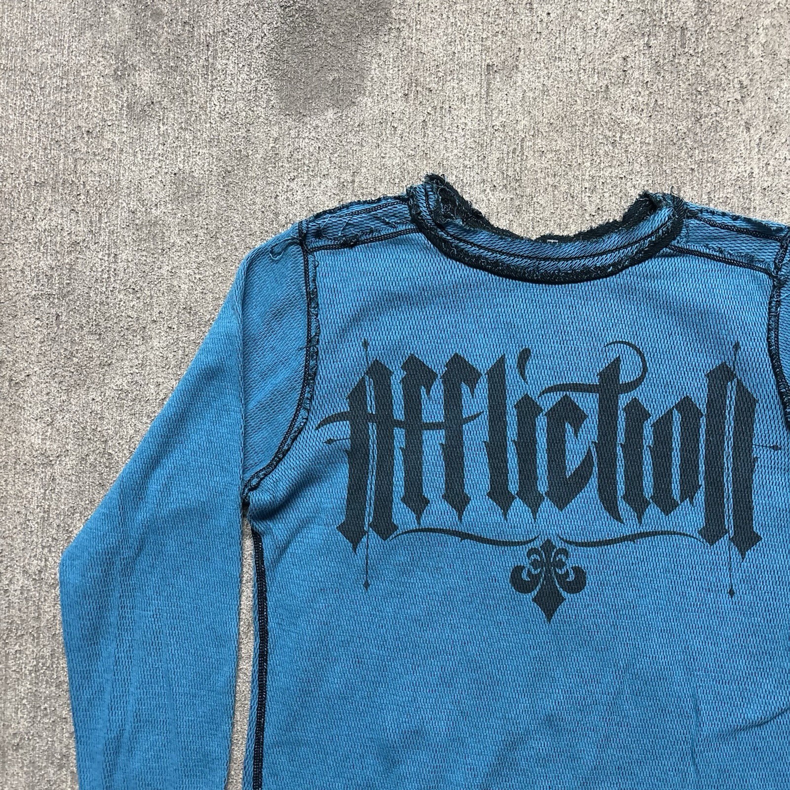 Y2K Affliction Long Sleeve Thermal Graphic Shirt Mens M Grunge Punk Cyber Goth gallery