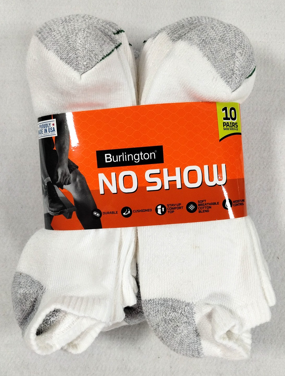 Burlington Men’s Comfort Athletic No Show Socks 10 pairs Large 6-12 White