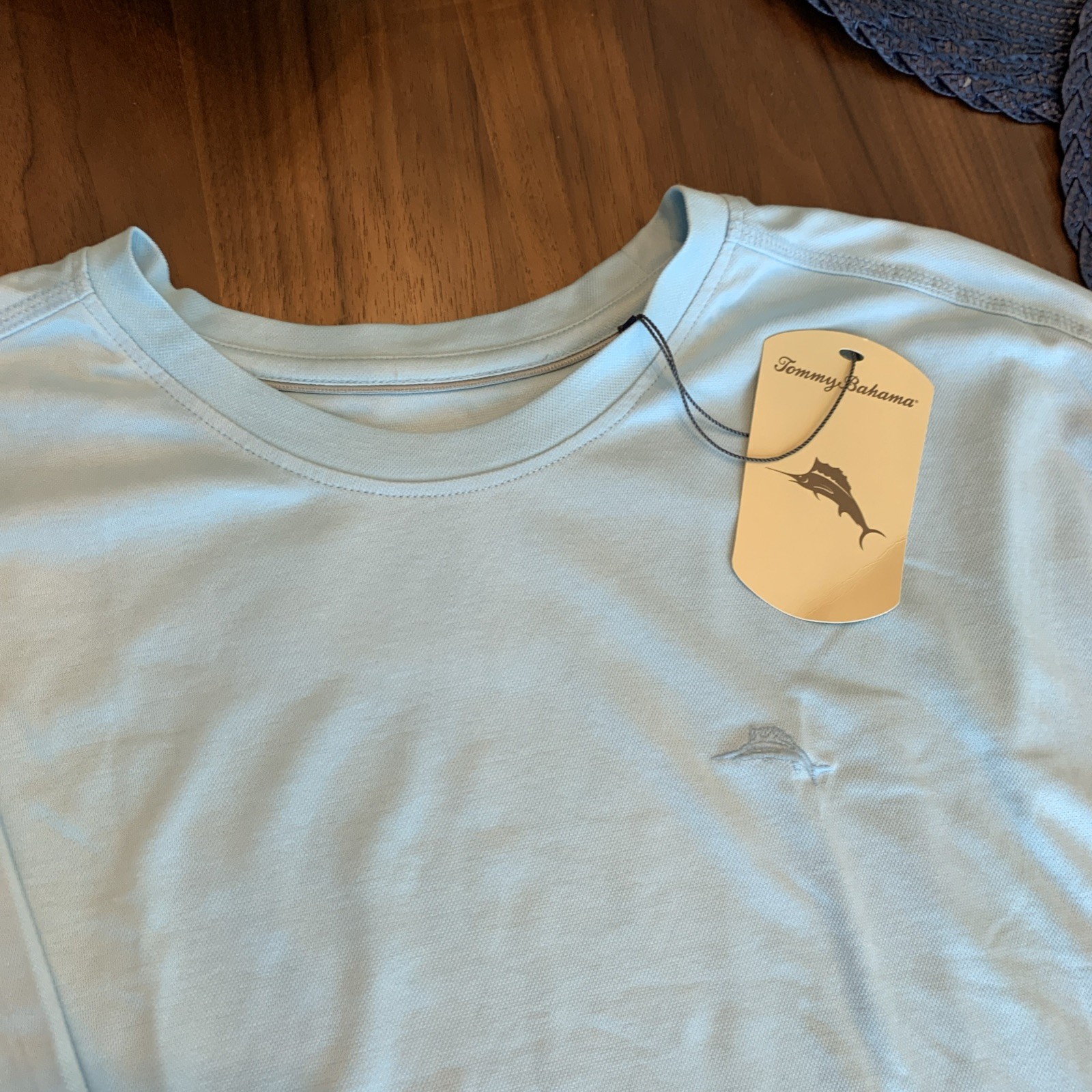 Tommy Bahama SZ L Mens SS Tshirt Opal Blue Gr Performance Poly Cotton NWT $64.50