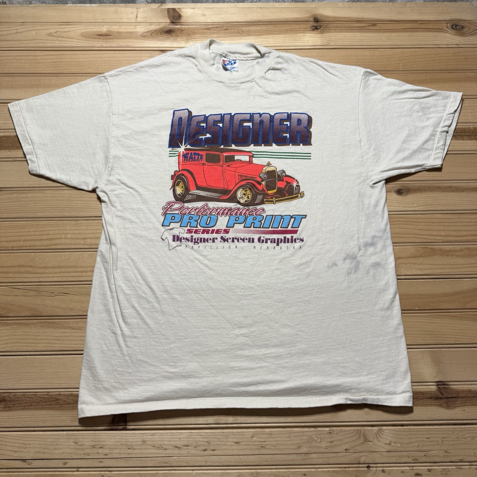 Vintage 90s Designer Screen Graphics Performance Pro Print Hot Rod Car Shirt- XL