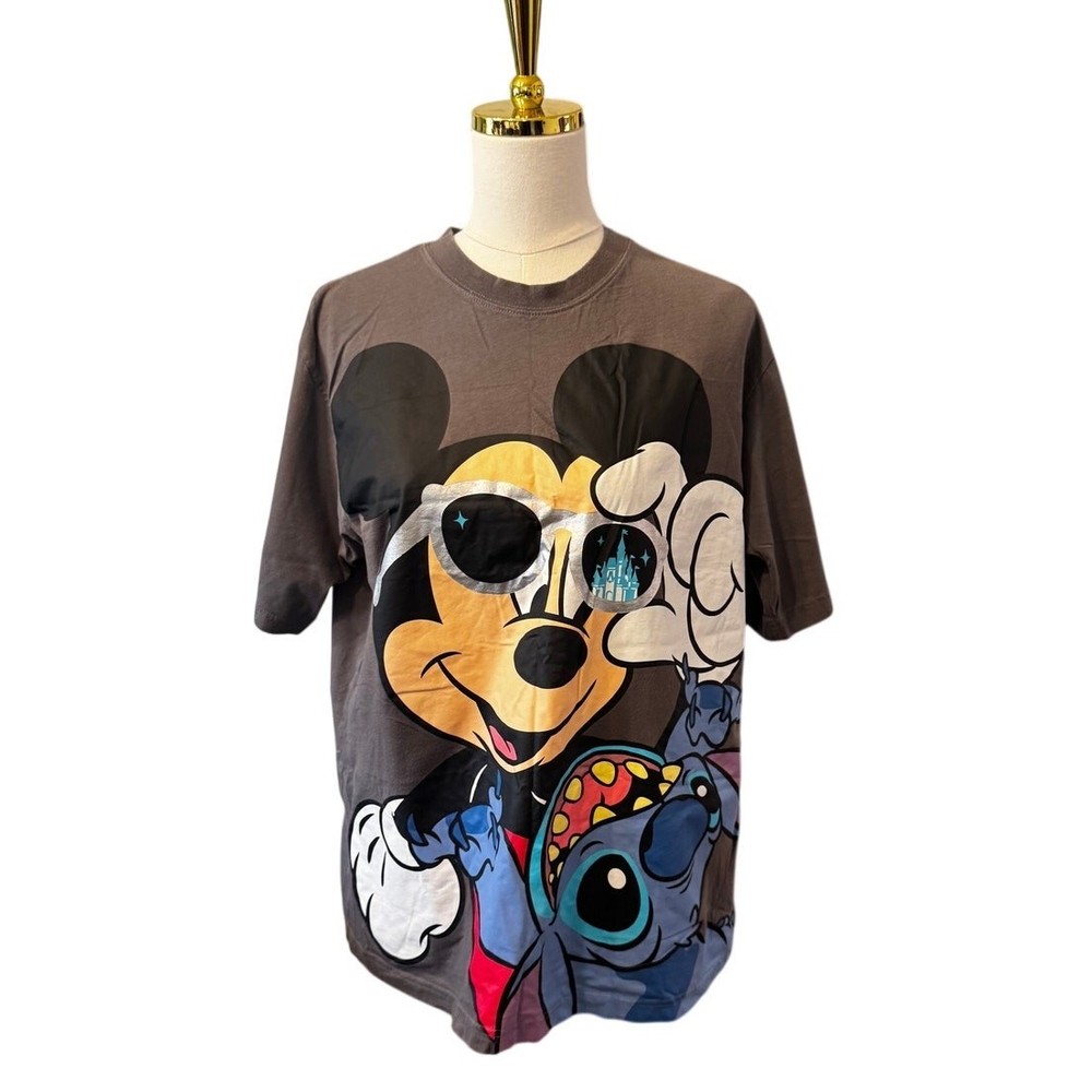 Tokyo Disney Resort Mickey Mouse Stitch Graphic T-Shirt Gray LL Japan Exclusive