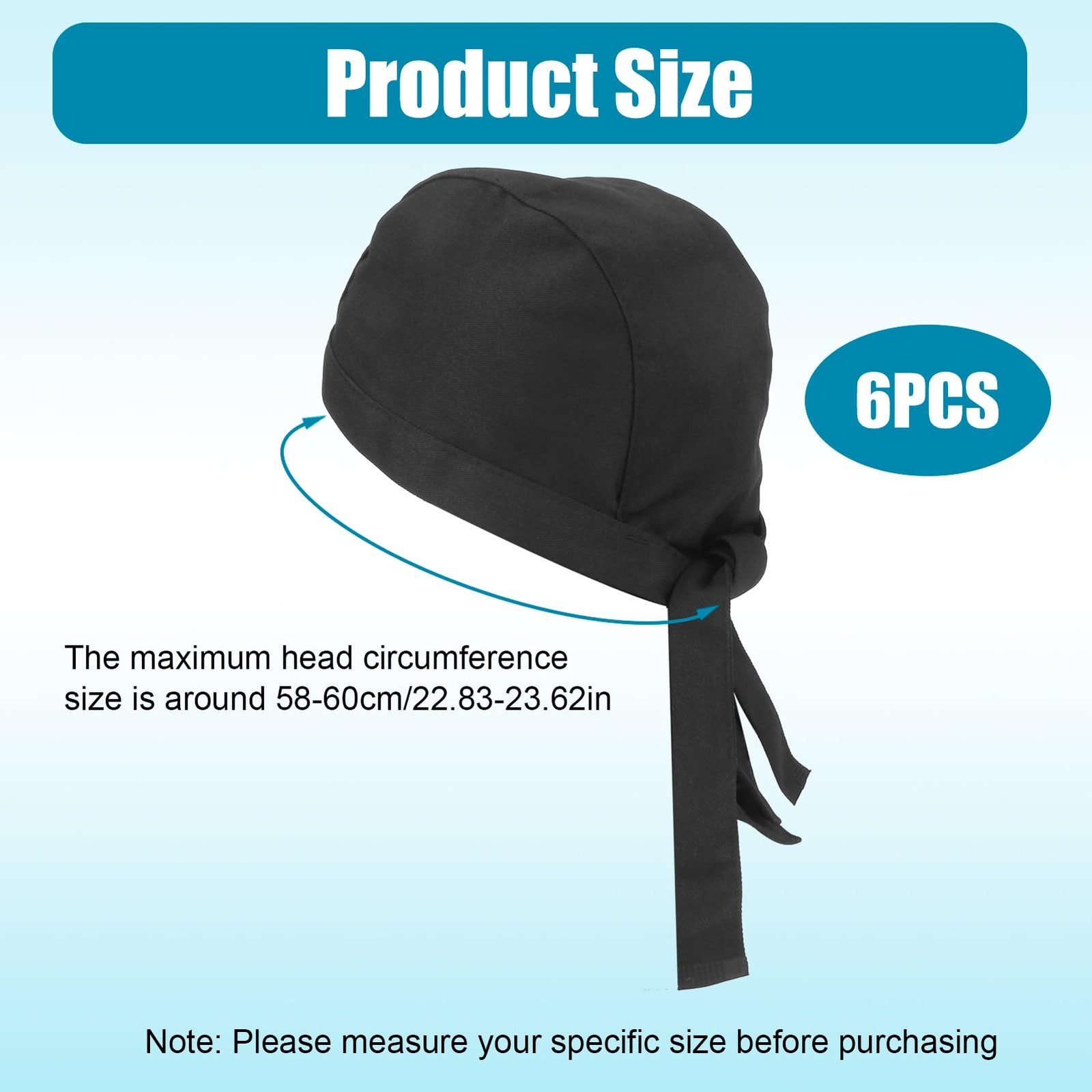 6PCS Chef Hat, Tie Back, Men, Adjustable, Washable, Breathable, Skull Cap, Cook gallery
