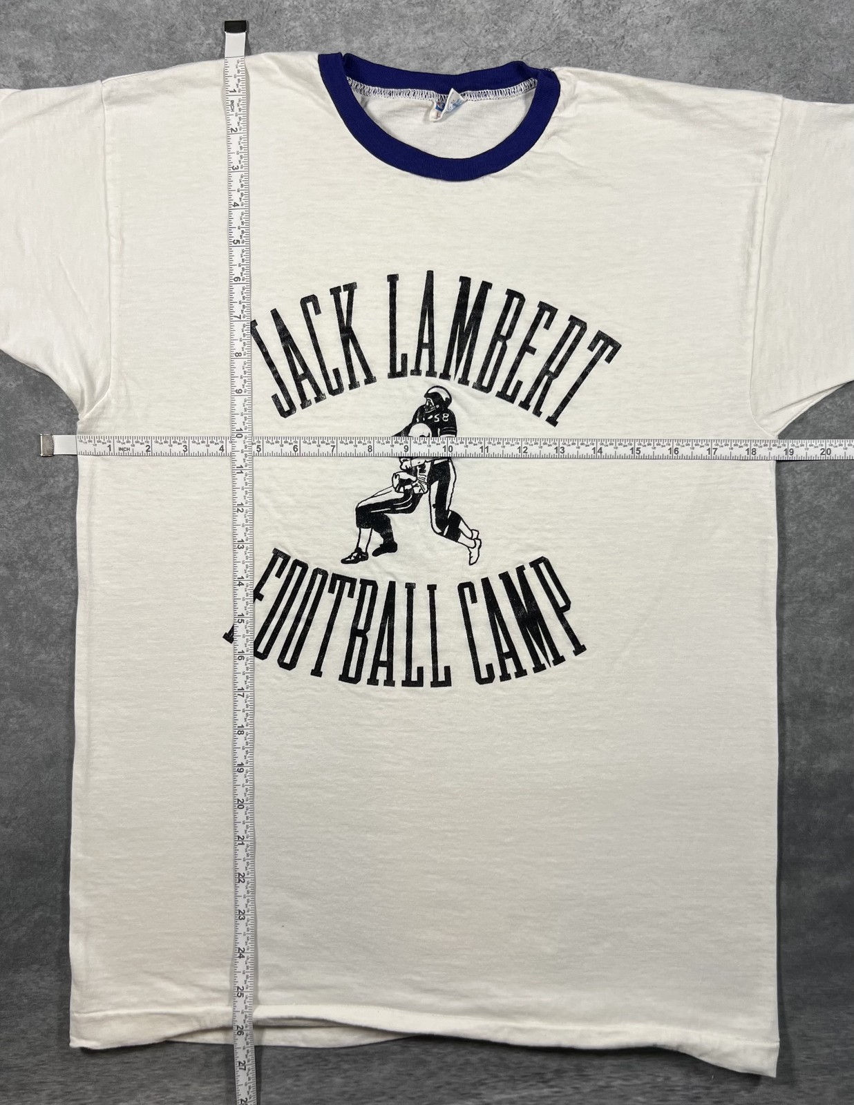 Jack Lambert Football Camp Men's White Ringer T-Shirt Size L Vintage 70s 80s gallery