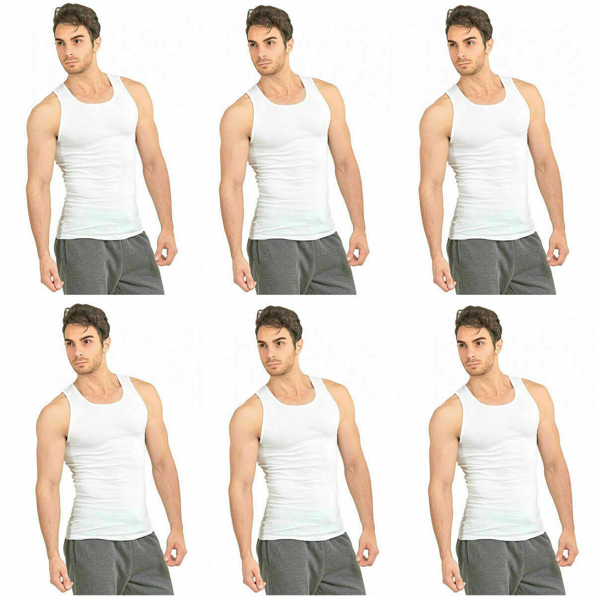 6 pr. White A Shirt Wife Beater Undershirt Tank Top Ribbed Cotton S-M-L-XL-2X-3X