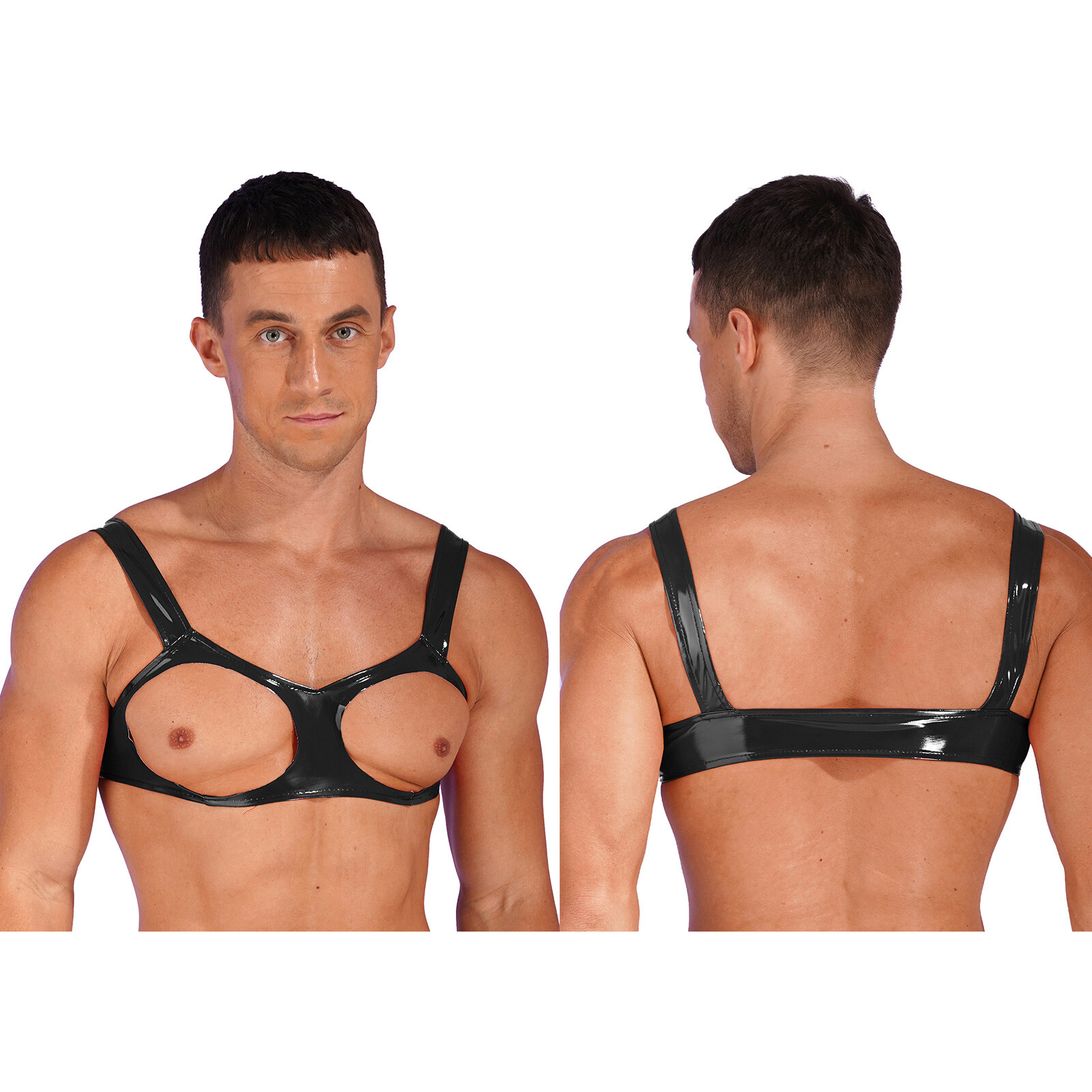 US Mens Wet Look Top Hollow Out Bra Unlined Wire-free Bralette Naughty Lingerie