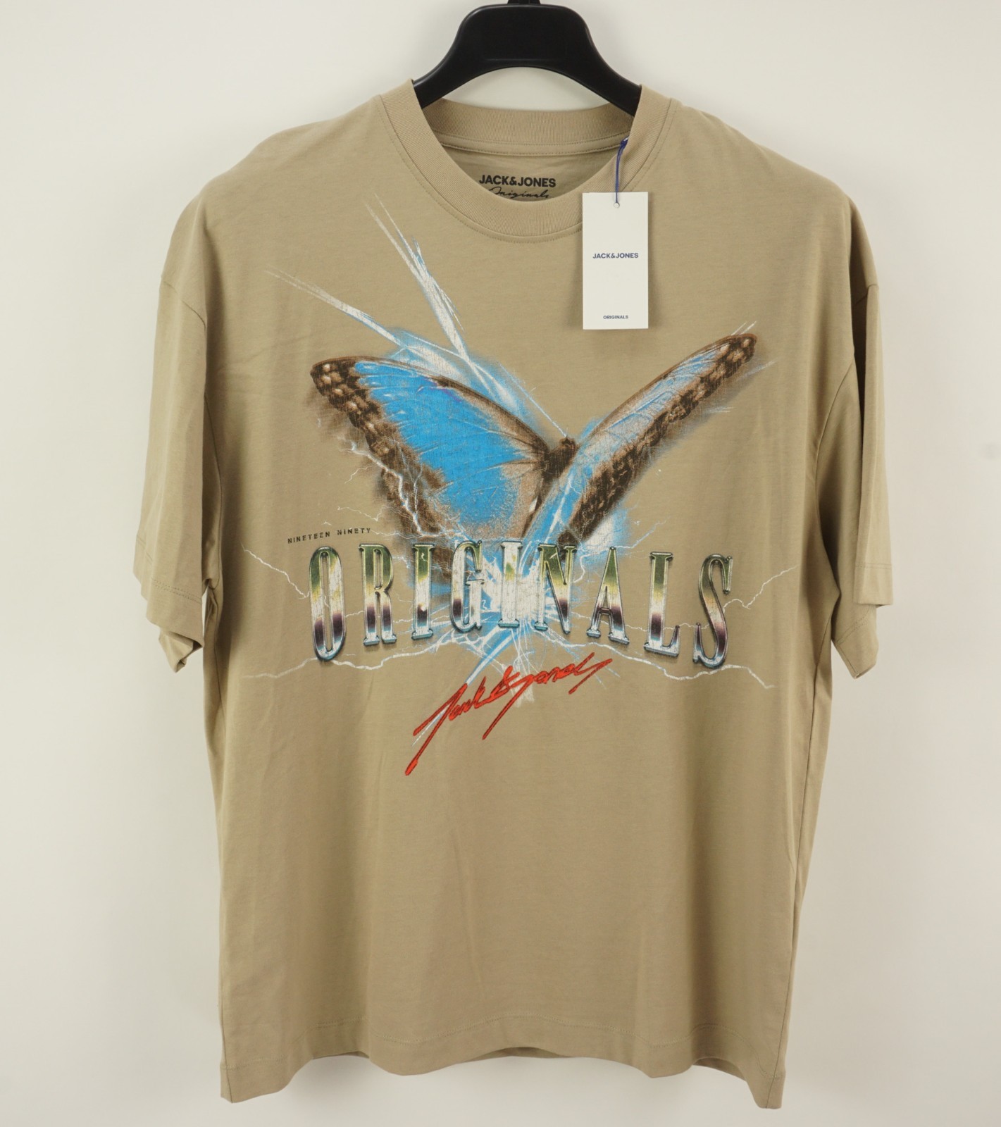 New Jack & Jones Men’s Large Short Sleeve Tan Retro 90s Graphic Crew T-Shirt