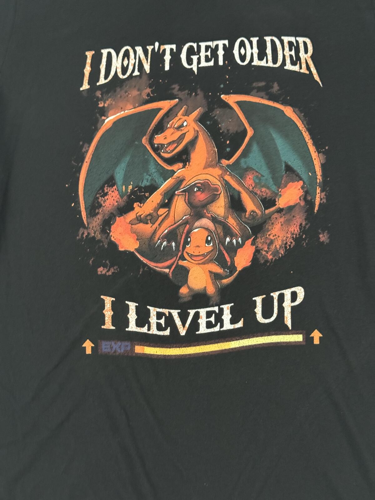 Black Graphic T-Shirt "I Don't Get Older I Level Up" Dragon Design Large gallery