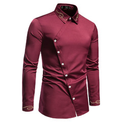 Embroidery Men’s Asymmetrical Shirts Lapel Cowboy Long Sleeves Slim Fit Fashion