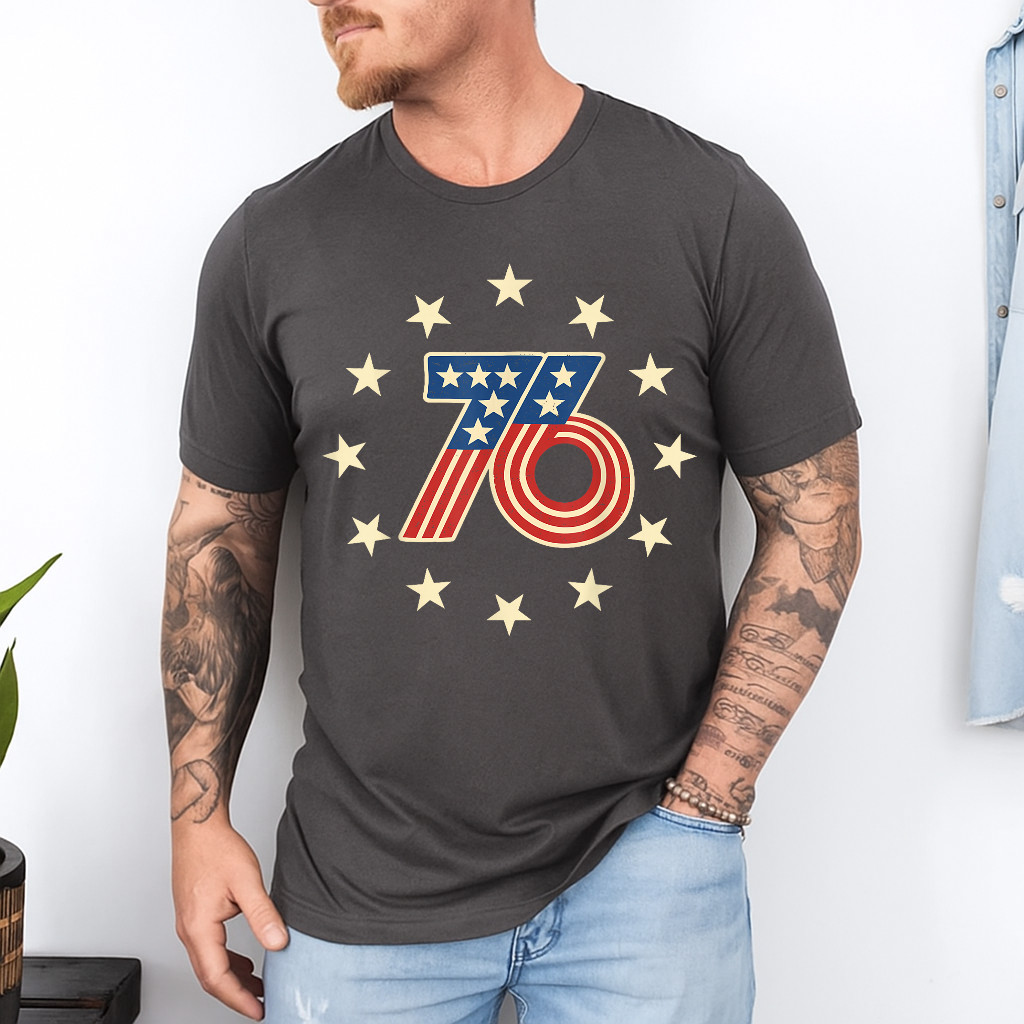 50th Birthday 1976 USA Bicentennial Groovy Retro Number 76 T-Shirt gallery