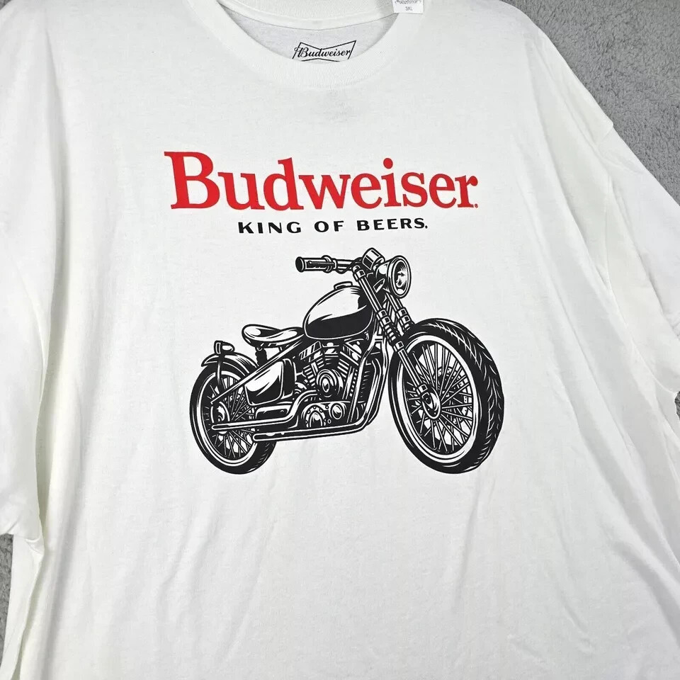Budweiser Beer Shirt Mens 3XL XXXL WHITE Biker Motorcycle Brew Dive Bar NWT D gallery