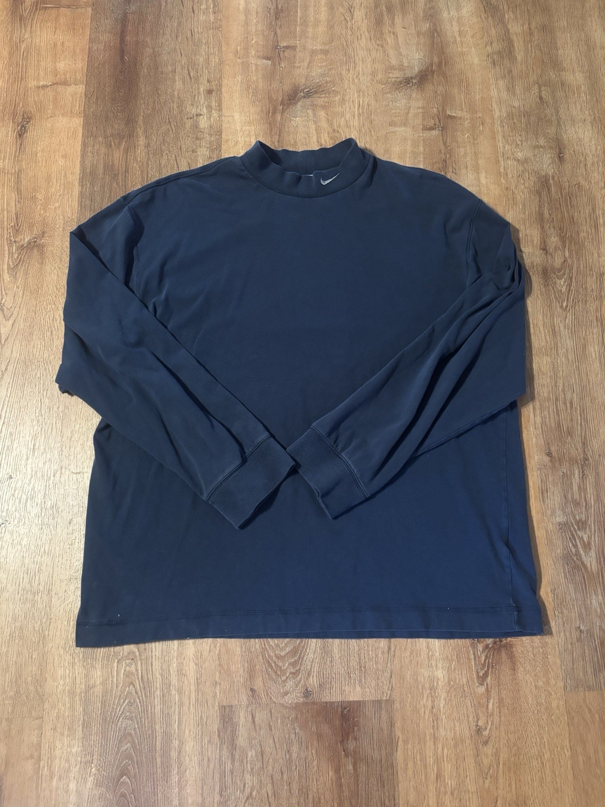Y2K Nike Mock Neck Long Sleeve T-Shirt Navy Blue Embroidered Swoosh Size Large gallery