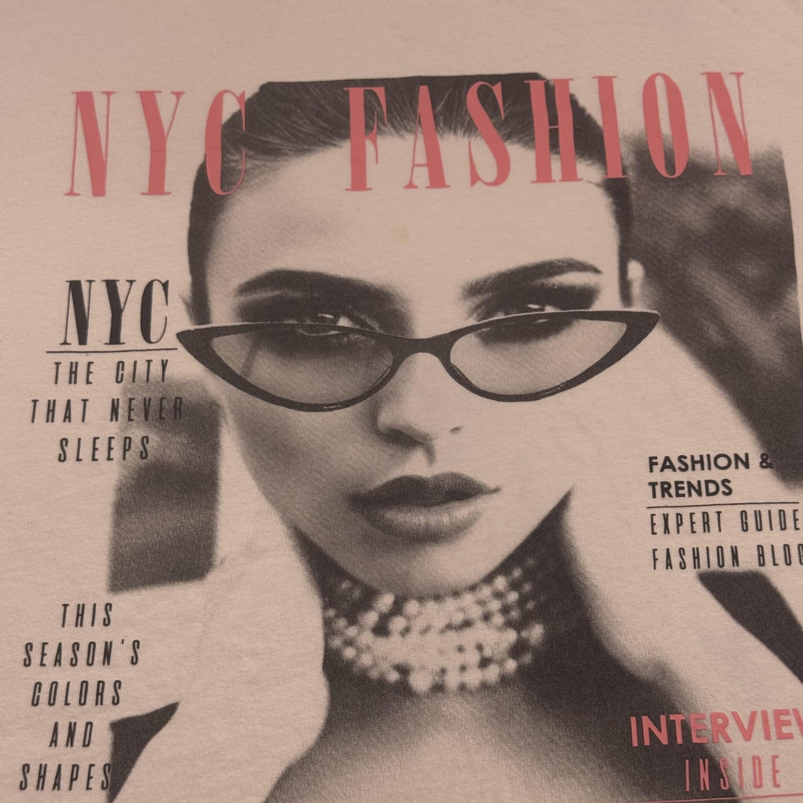 NYC Fashion Paris Runway Shirt Mens Large White Graphic Tee Streetwear Cat Eye gallery