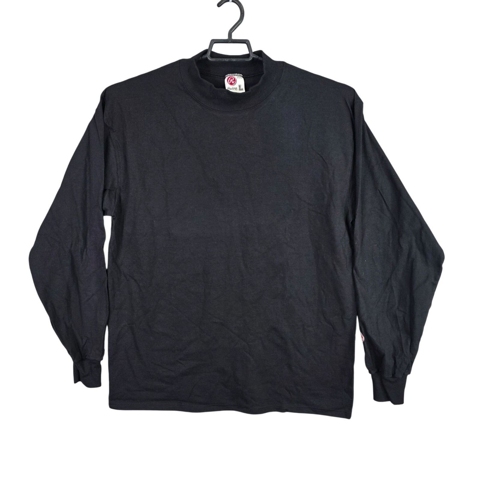 Mens Vintage 90s Rawlings Black Long Sleeve Shirt Crew Neck 100% Cotton Size L gallery