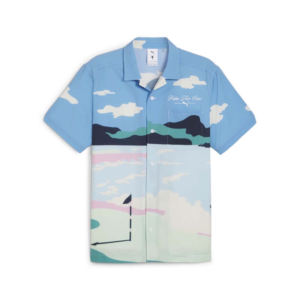 PUMA X Palm Tree Crew Open Graphic Collared Short Sleeve Button Up Shirt Mens S gallery