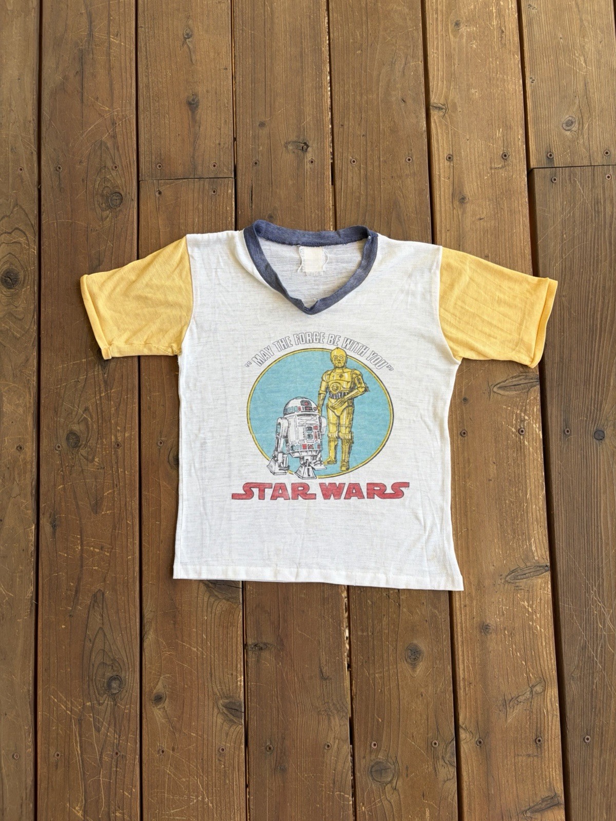 Vintage 1977 Star Wars May The Force Be With You Ringer Tee Womens M Mens S