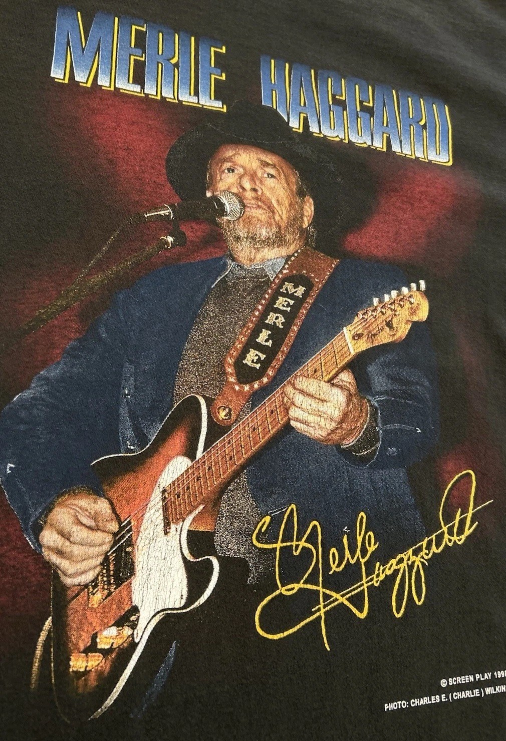 Vintage 1998 Thrashed Merle Haggard Shirt Tee XL Rare Country Tour Telecaster gallery