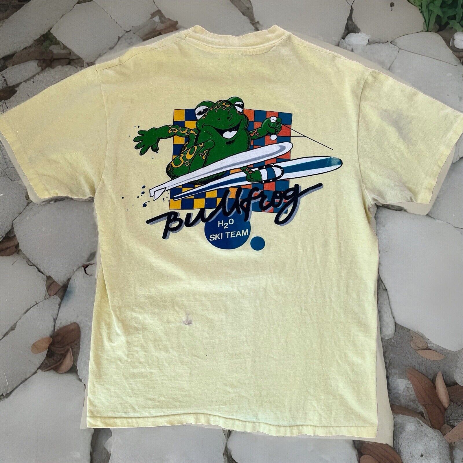 Vintage Bullfrog Ski Team Shirt L Yellow 80s Snowboard Cartoon Art Made in USA gallery