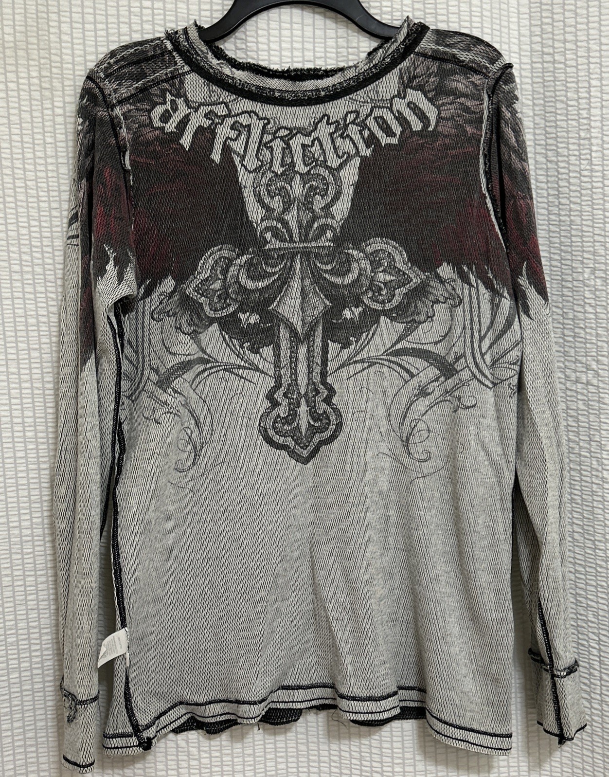 Affliction Men’s Long Sleeve Distressed Reversible Thermal Long Sleeve Shirt EUC gallery