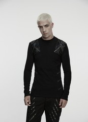Punk Rave Men Black Gothic Handsome Punk Splicing Knitted T-Shirt Slim Fit Tops