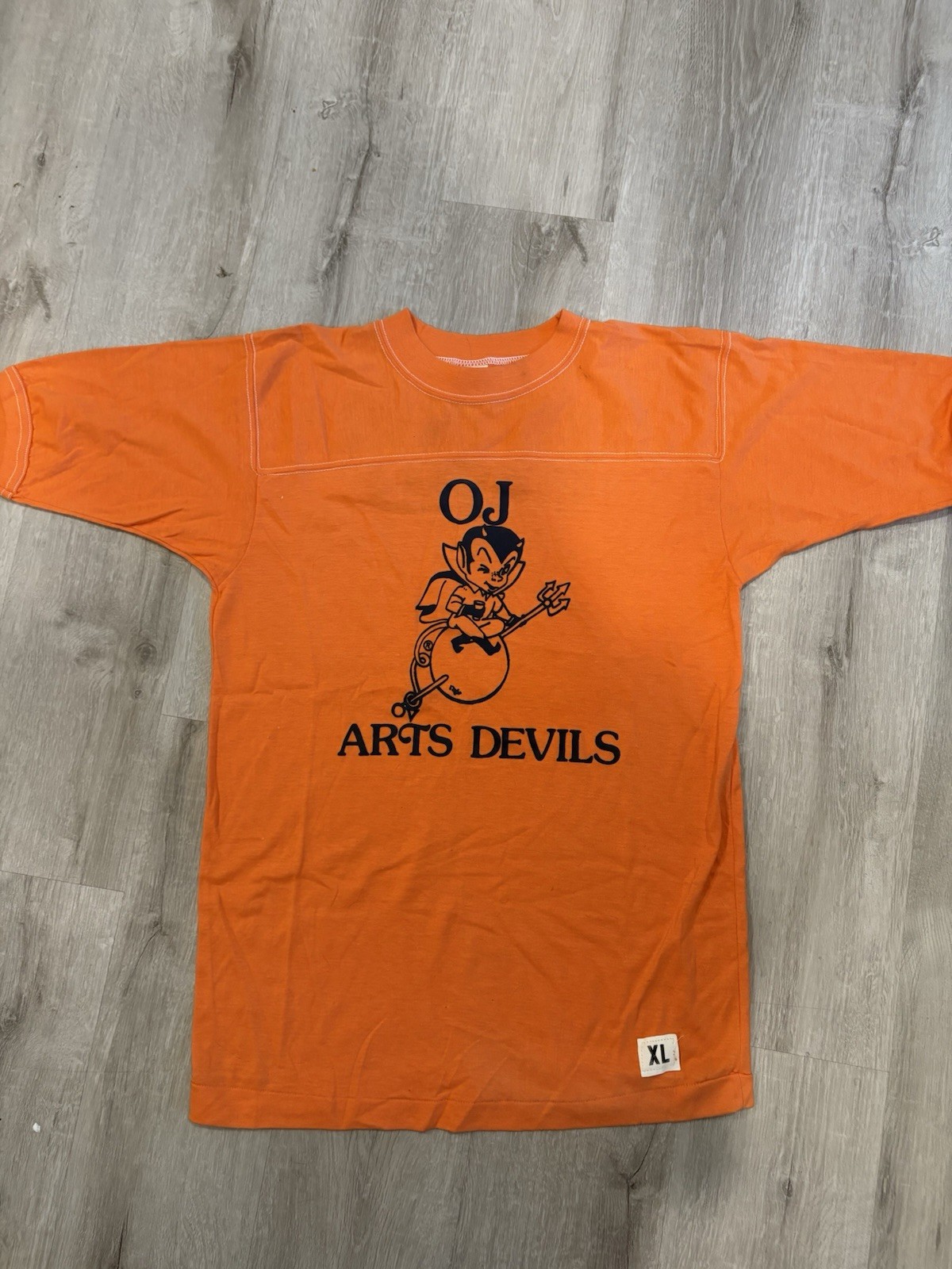 1970s Vintage Bantam Jersey 3/4 Sleeve Funny Devil Velvet Print