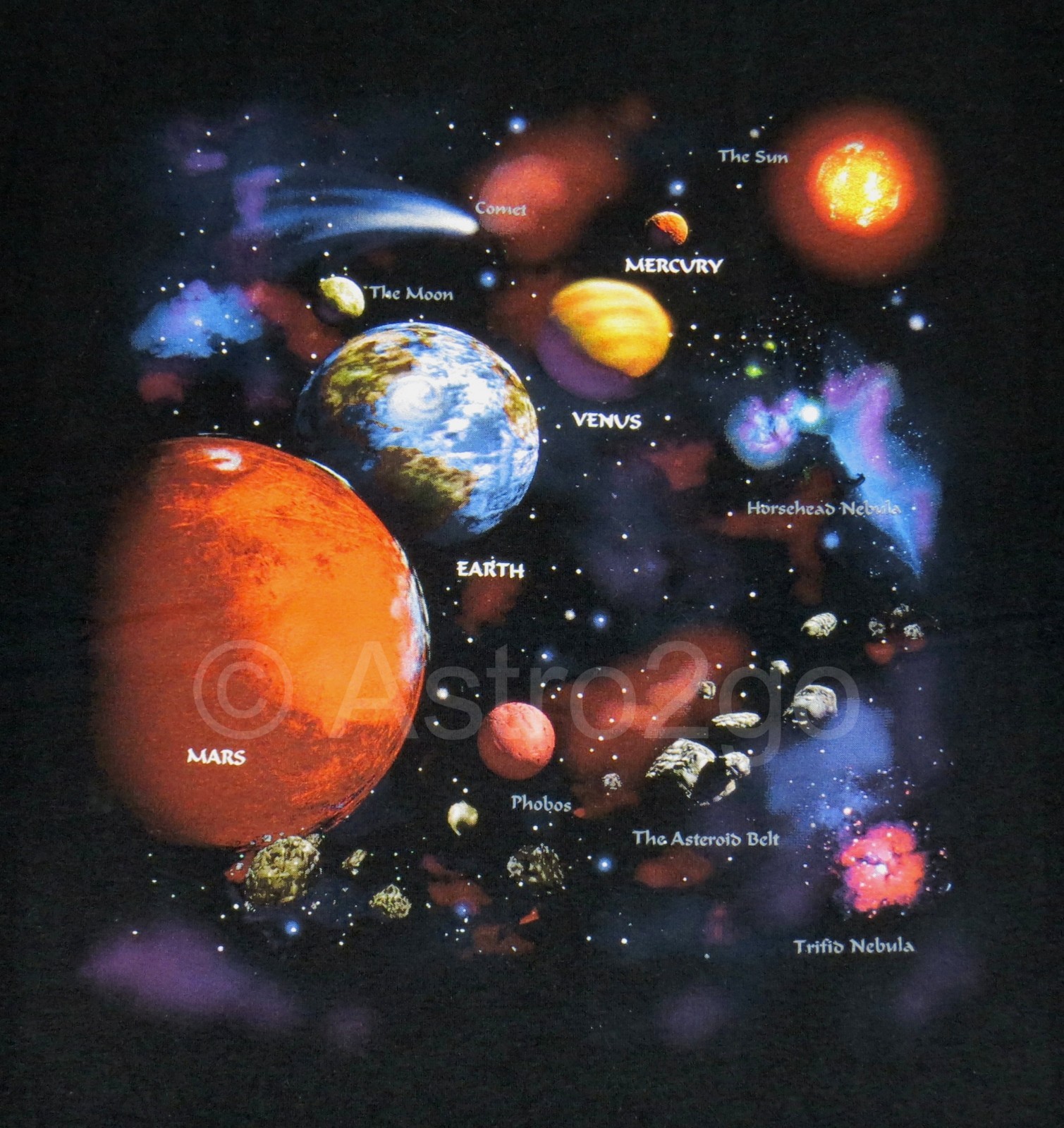 SOLAR SYSTEM PLANETS COMET NEBULA SPACE ASTRONOMY SCIENCE 2 sided T shirt S-3XL