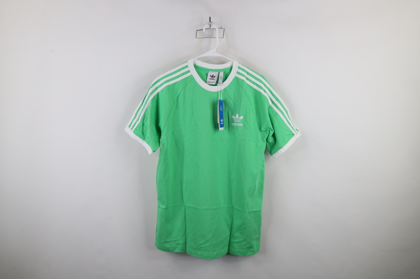 New Adidas Mens M Spell Out Trefoil Striped Short Sleeve Ringer T-Shirt Green gallery