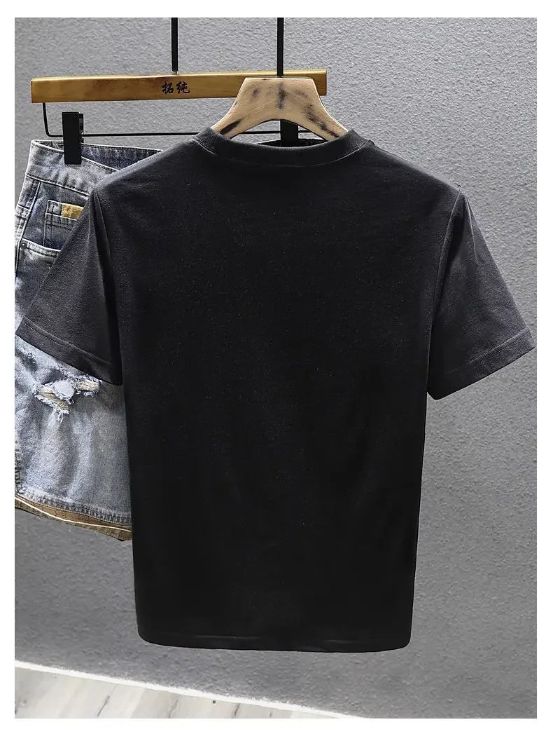 Men's Summer Casual Short Sleeve T-Shirt Dragon Embroidery Slim Fit O-Neck Top gallery