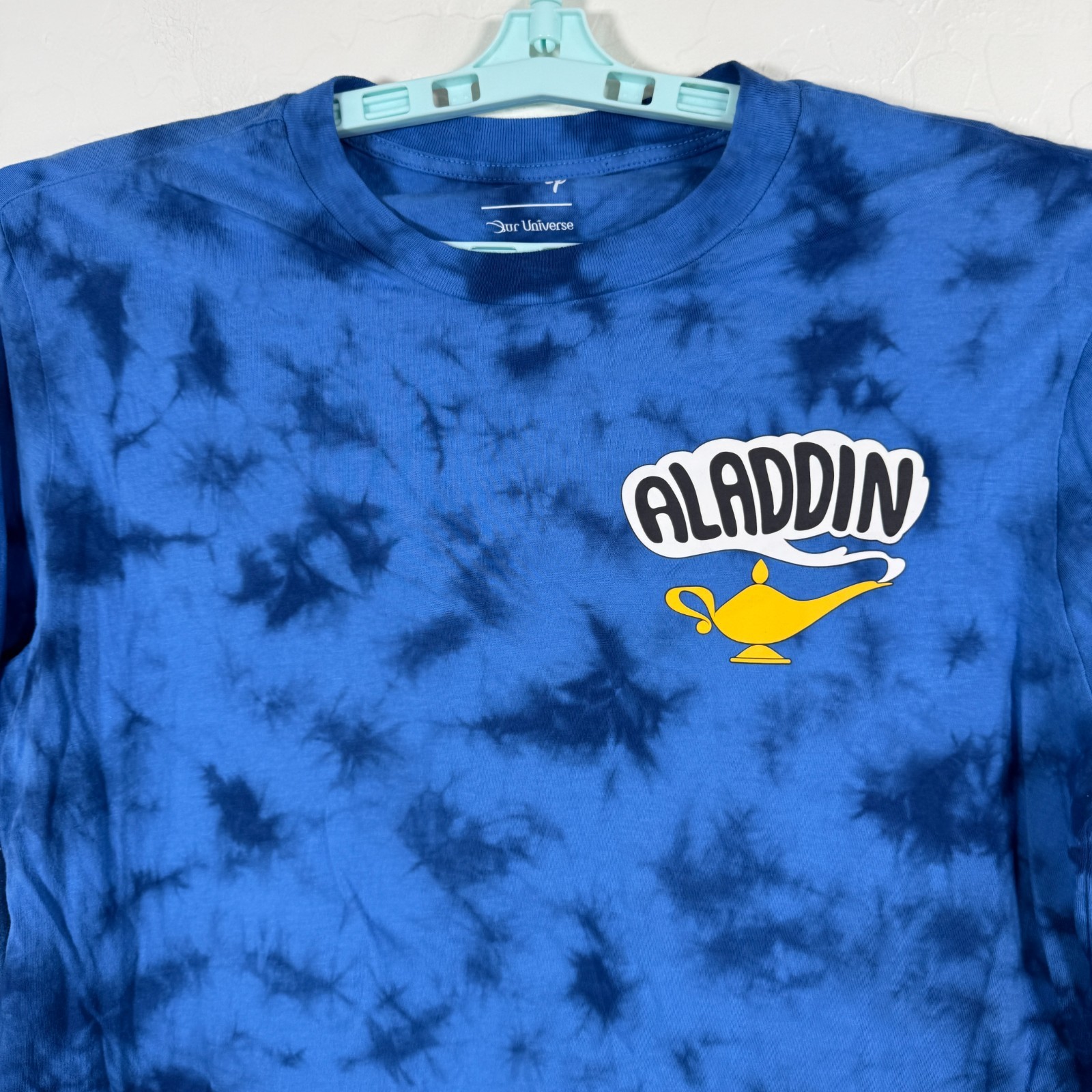 Disney Shirt Mens Medium Blue Aladdin Long Sleeve Tie Dye Our Universe Cotton gallery