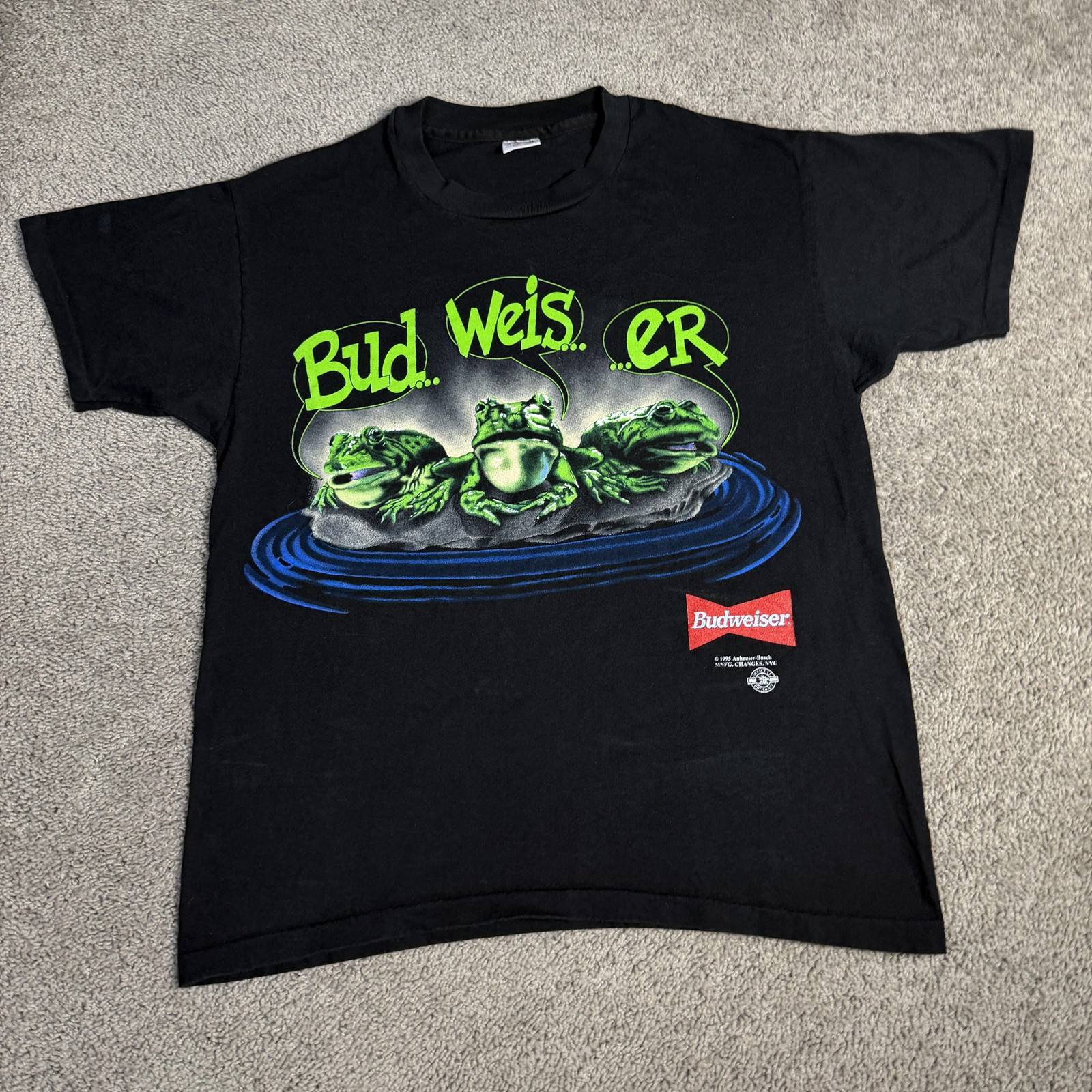 Vintage 1995 Budweiser Shirt Mens XL Black Frogs Your Pad Or Mine Tee 90s gallery