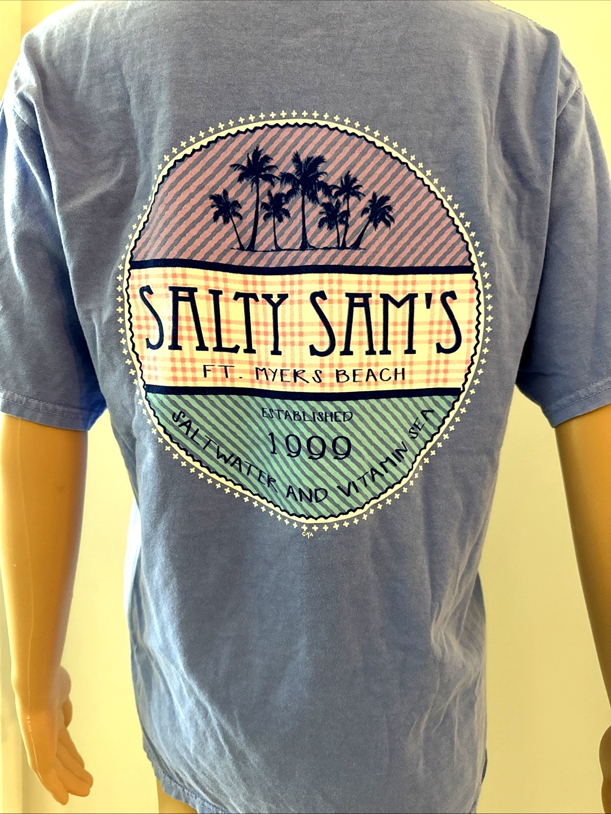 Salty Sam's T-Shirt Mens Small Fort Myers Beach Cotton Unisex Blue Made In India gallery