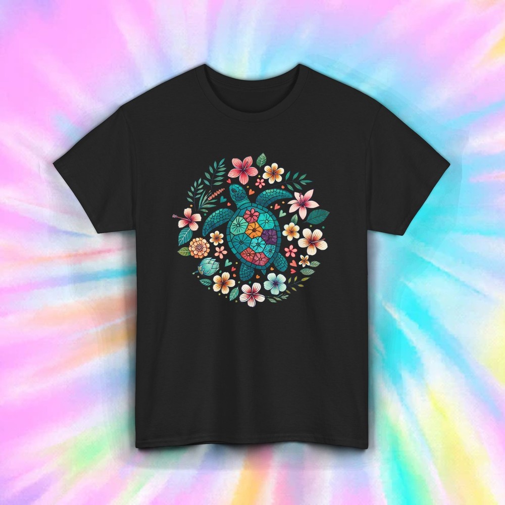 Turtle Shirt Floral Mandala Design Ocean Beach Sea Life Summer Nature Tee S-5XL