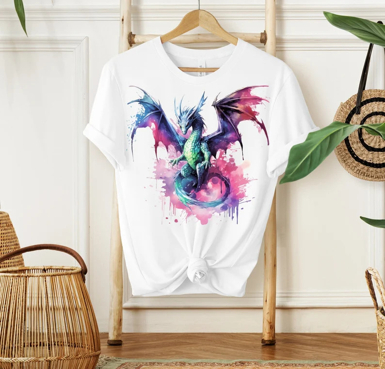 Watercolor Colorful Dragon Comfort Tee Shirt Graphic Art Unique Gift gallery