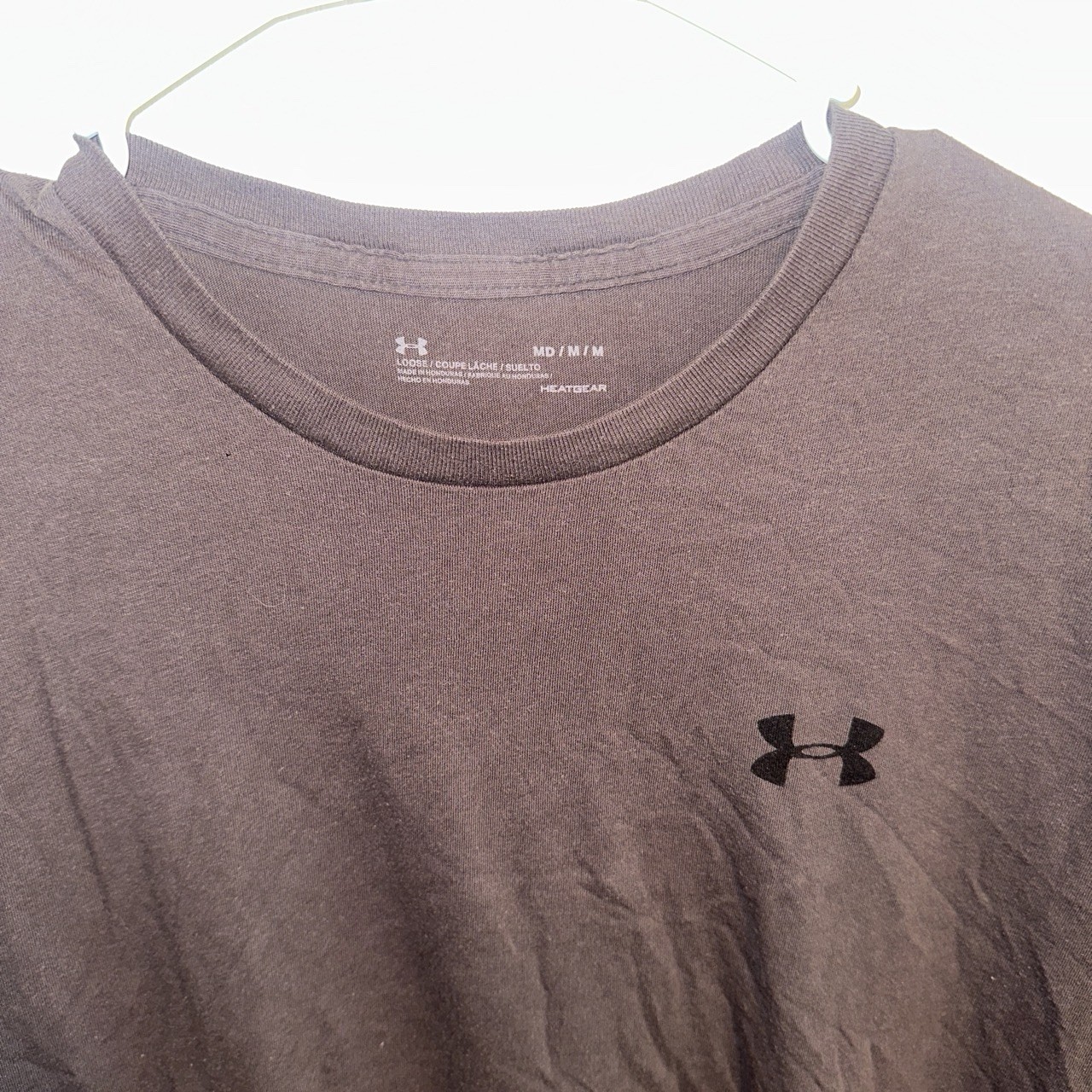 Brown/ Grey Under Armor Logo Plain Shirt Size Medium gallery
