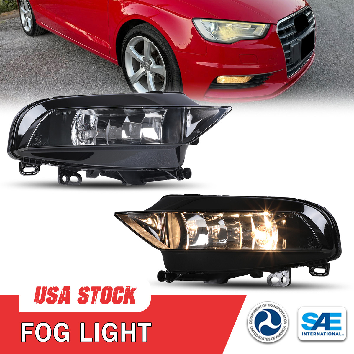 LH&RH PC Fog Light For 2015-2016 AUDI A3 Sedan With H8 Bulbs and Seals Included
