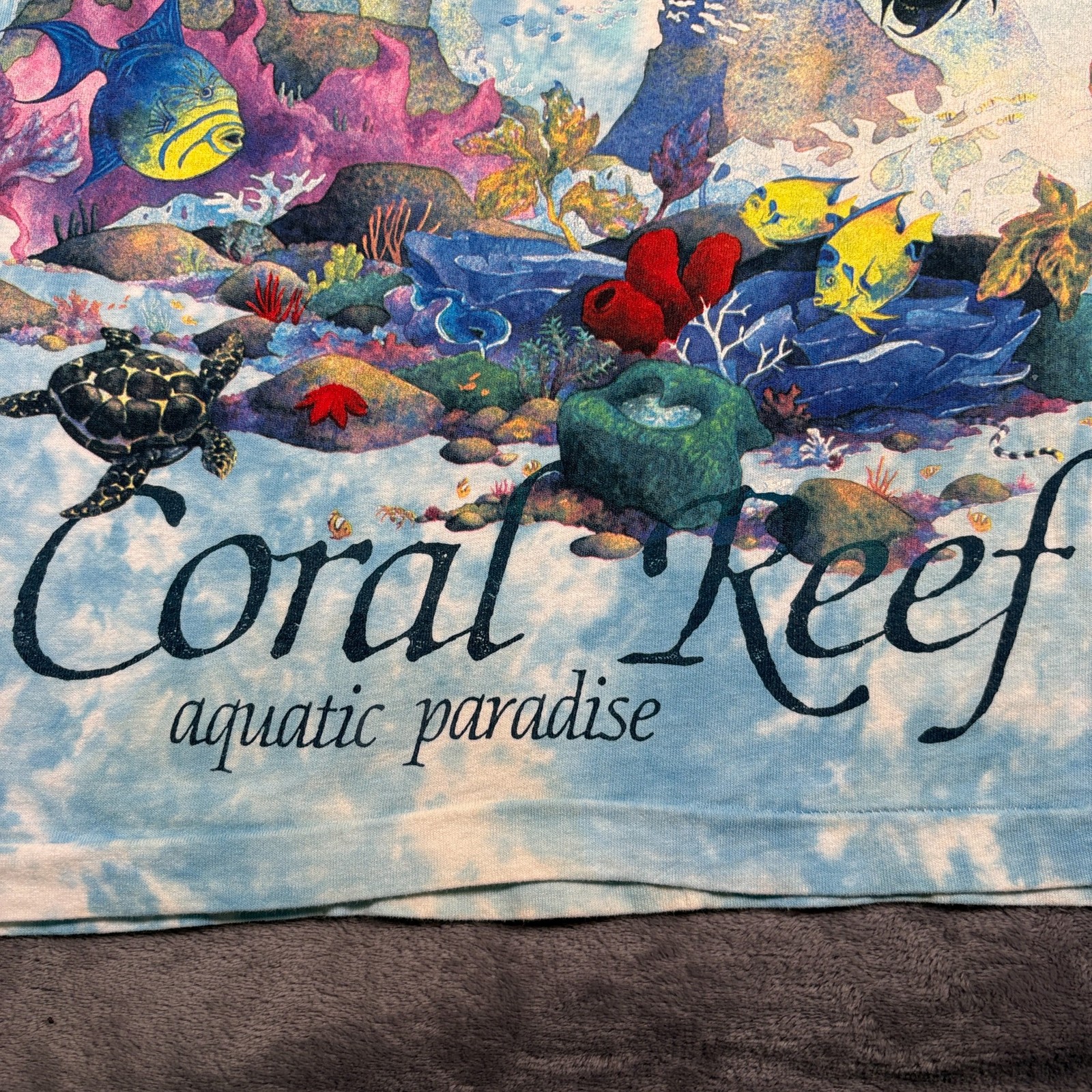 Vintage 1992 Coral Reef Aquatic Paradise Liquid Blue T-Shirt Men XL Tie Dye Fish gallery
